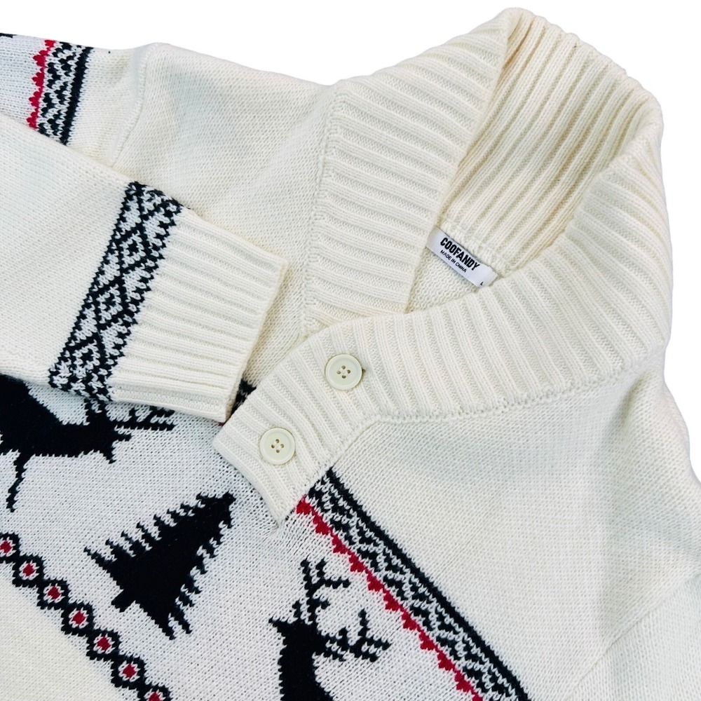 Coofandy Men's L Christmas Sweater Reindeer Tree Fair Isle Shawl Collar Pullover